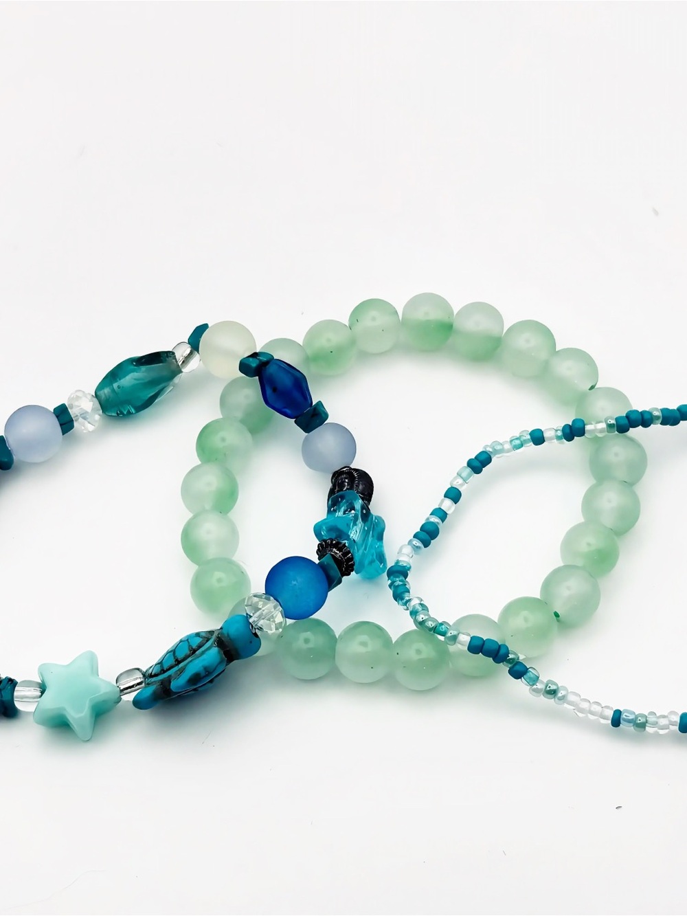 Sea Glass-Inspired Beaded Bracelet Set in Mint & Teal